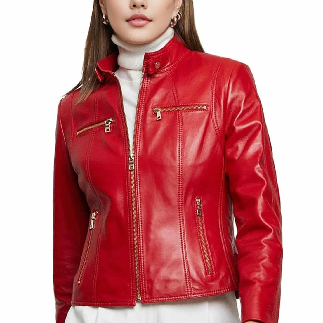 Mary Red Cafe Rider Leather Jacket For Women