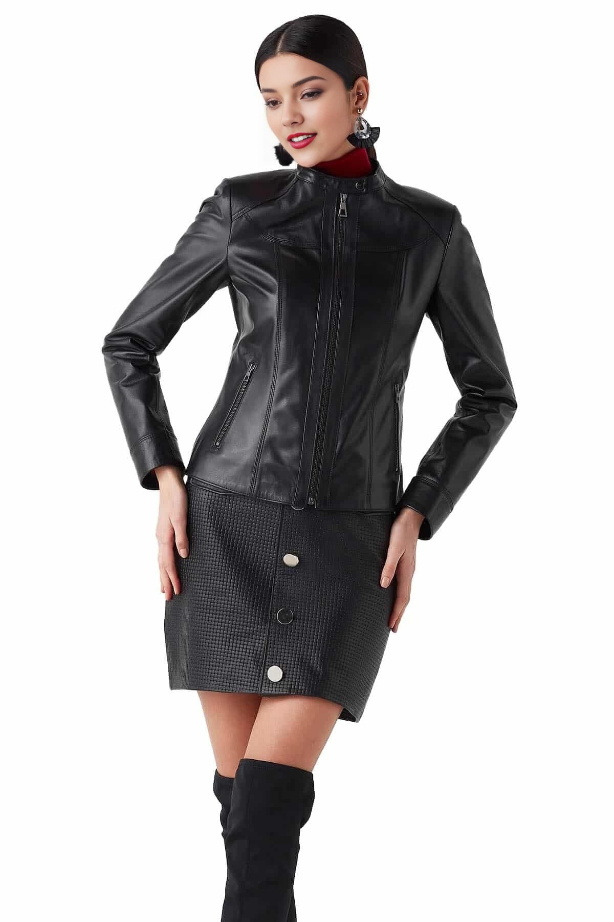 Maria Black Leather Jacket For Women