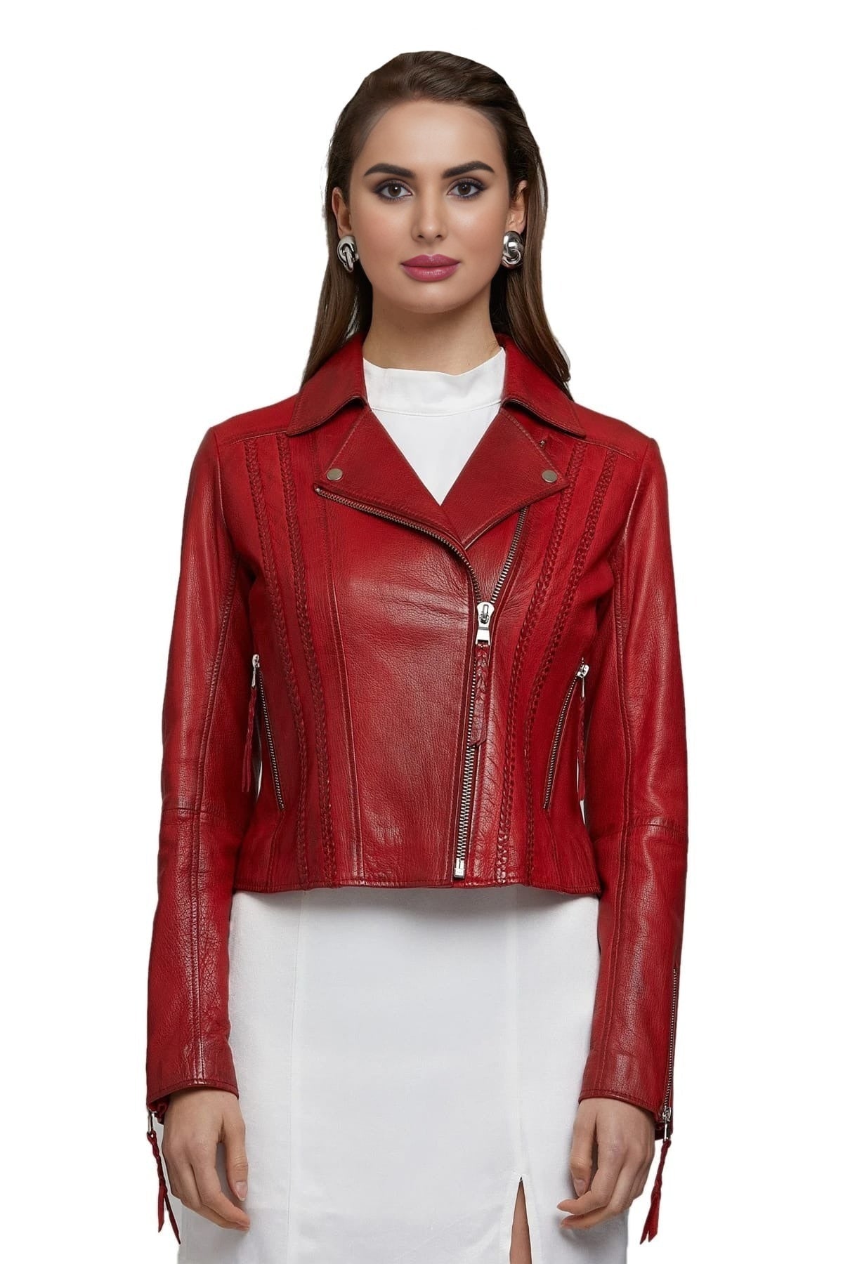 Mattie Red Short Stylish Leather Jacket For Women