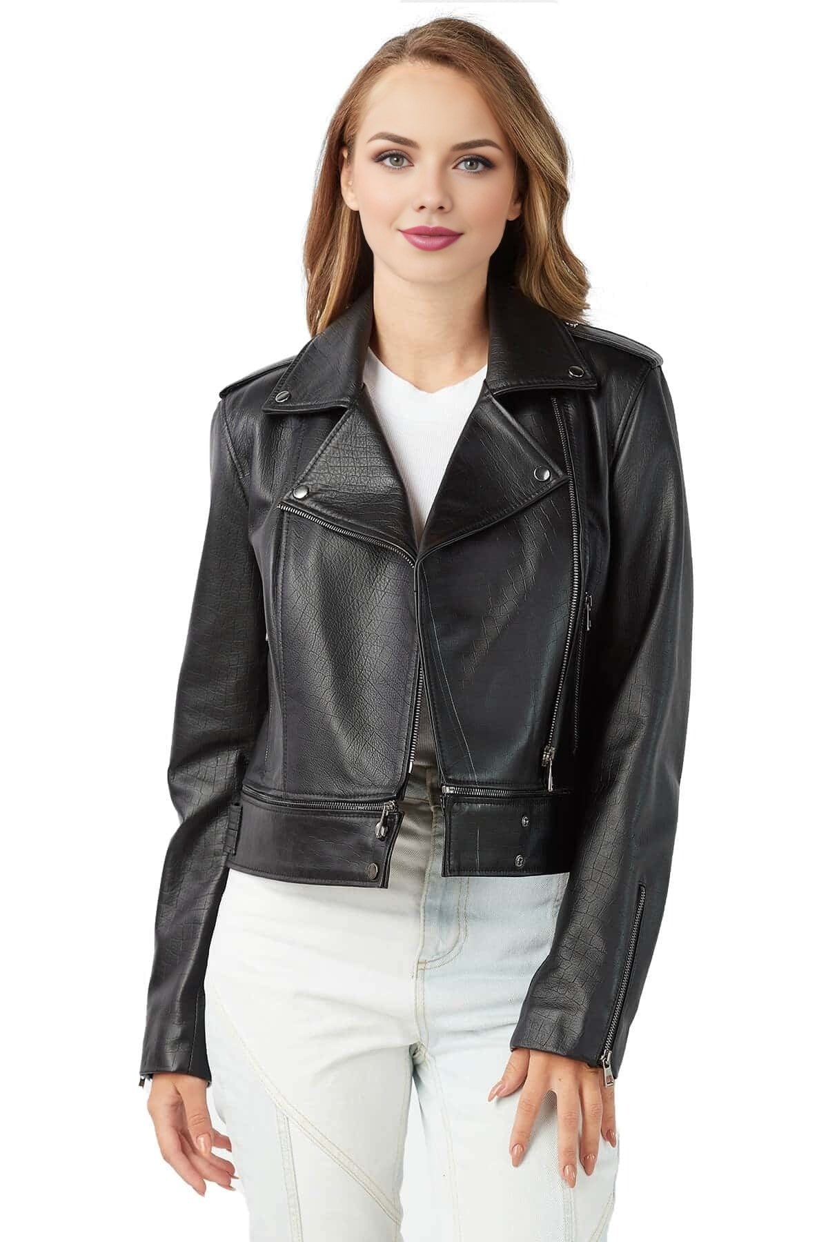 Jenice Black Short Leathre Jacket For Women