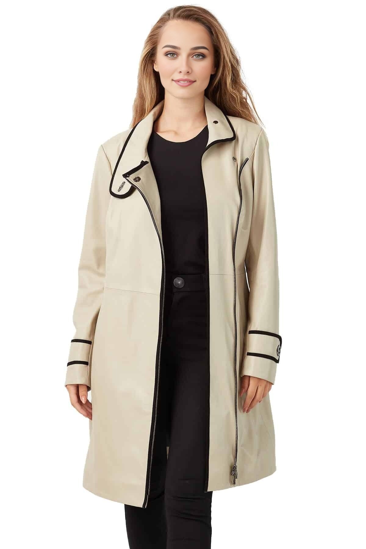 Henry Beige Leather Coat For Women