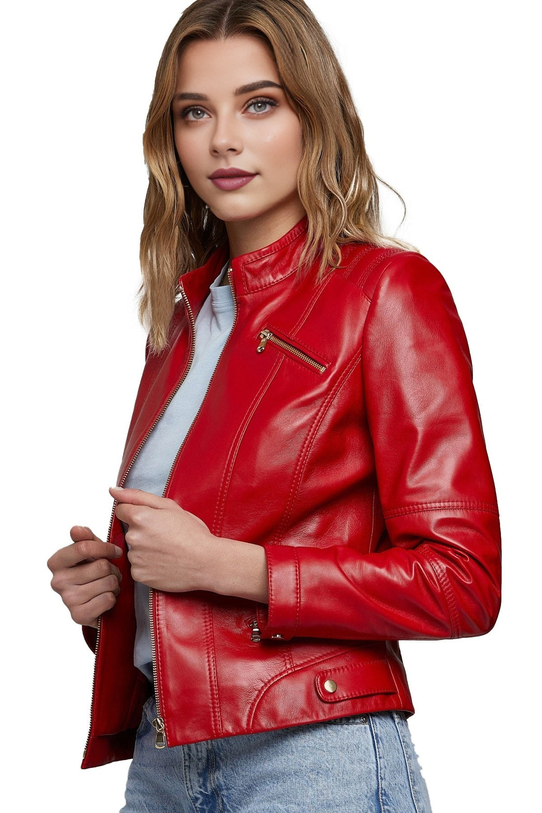Julianna Red Motor Biker Leather Jacket For Women