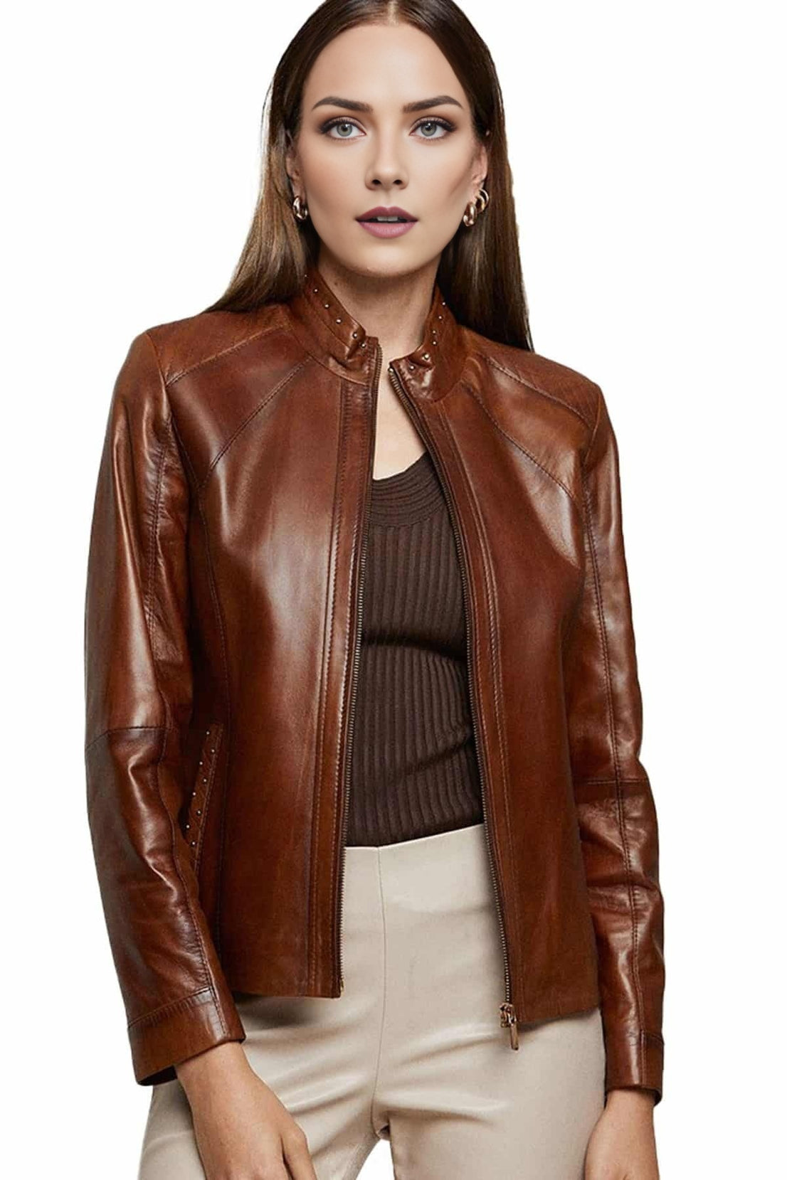 Mila Brown Leather Jacket For Women