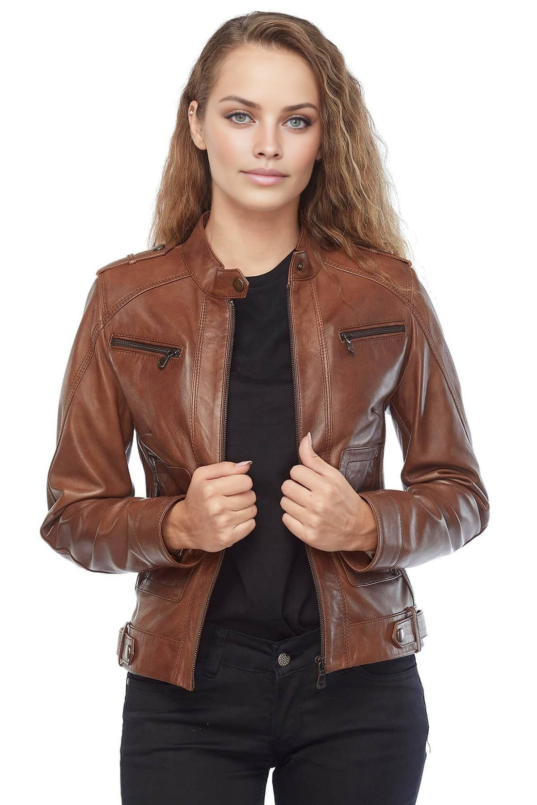 Carol Brown Leather Jacket For Women