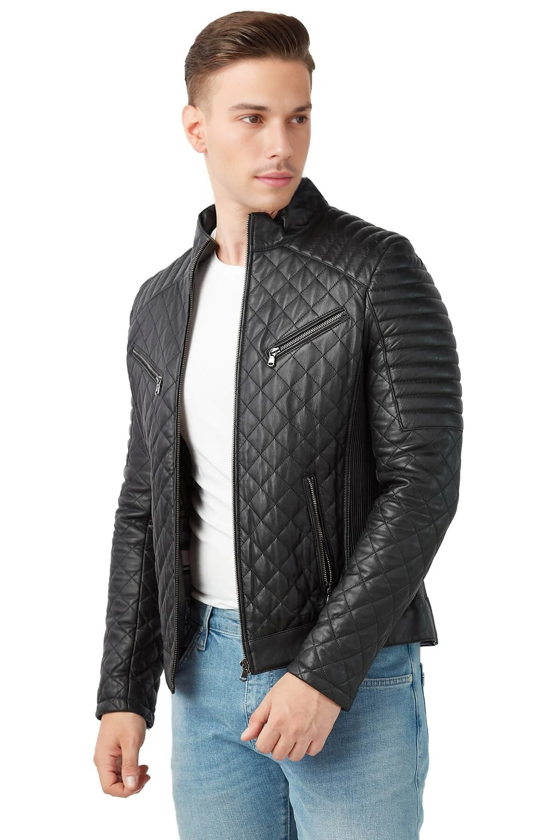 Ronnie Black Quilted Leather Jacket For Men