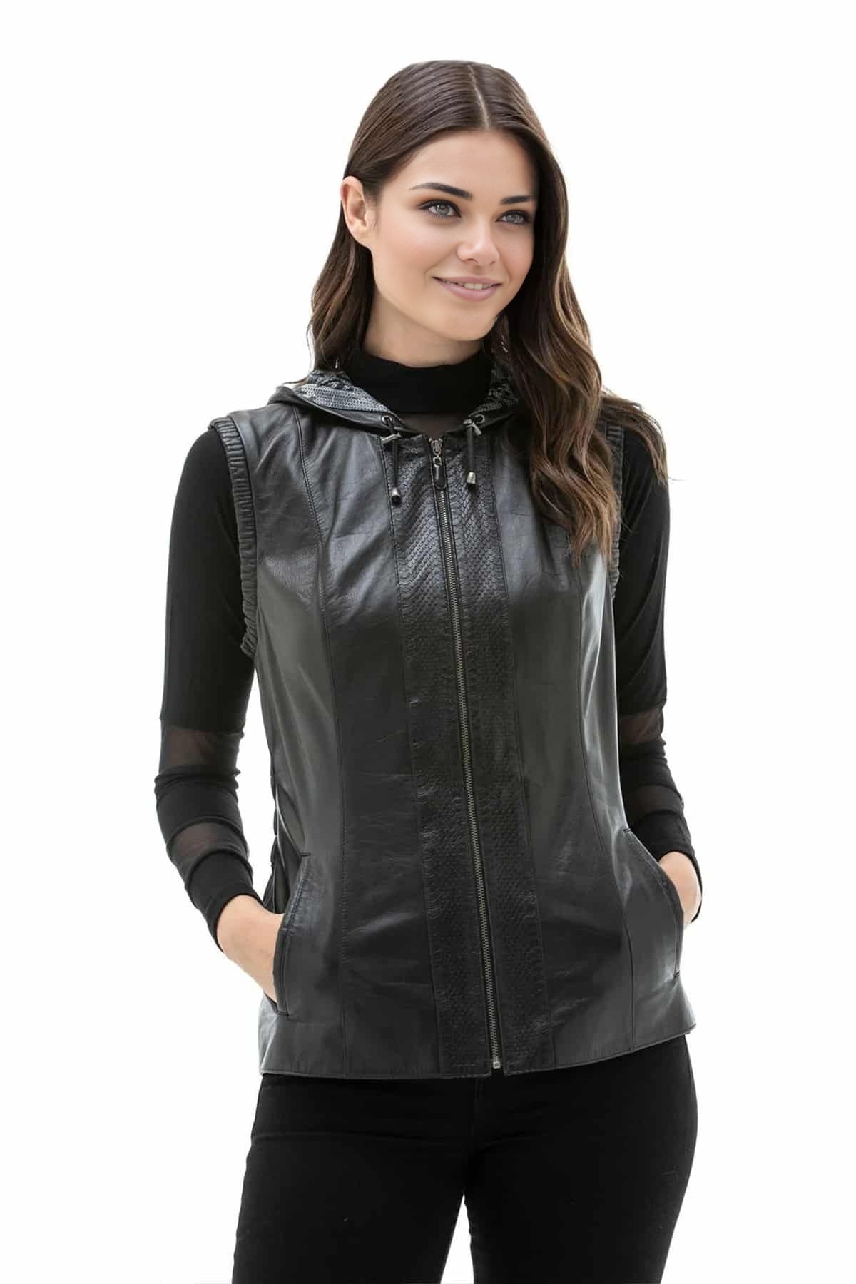 Mackenzie Black Leather Vest For Women