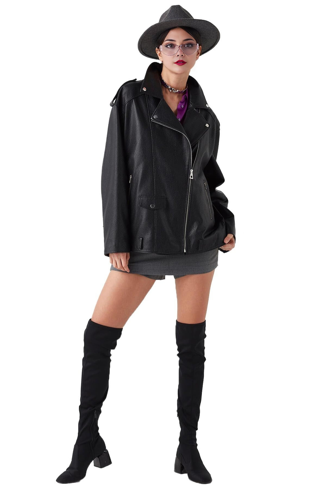 Black Stylish Shining Leather Jacket For Women