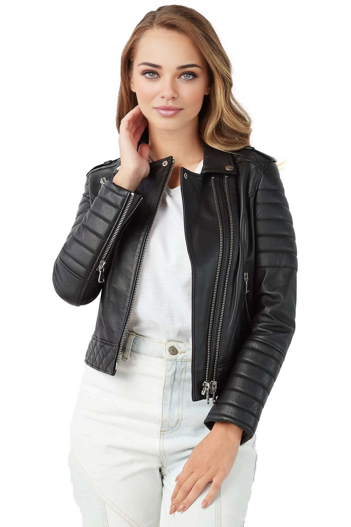 Mabel Black Quilted Leather Jacket For Women