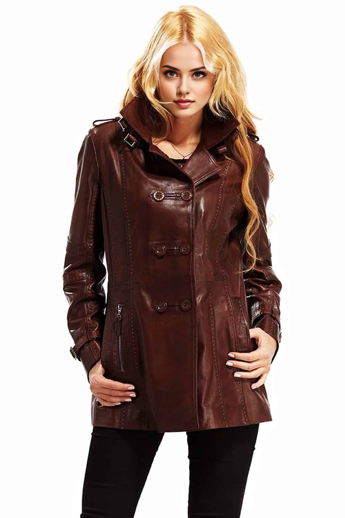 Theresa Brown Waxed Leather Coat For Women