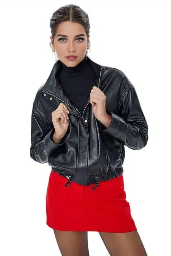 Skylar Black Short Leather Jacket For Women