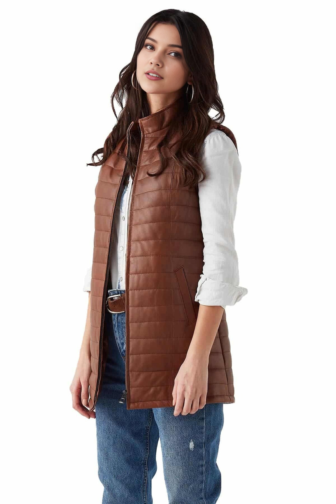 Katherine Brown Leather Vest For Women