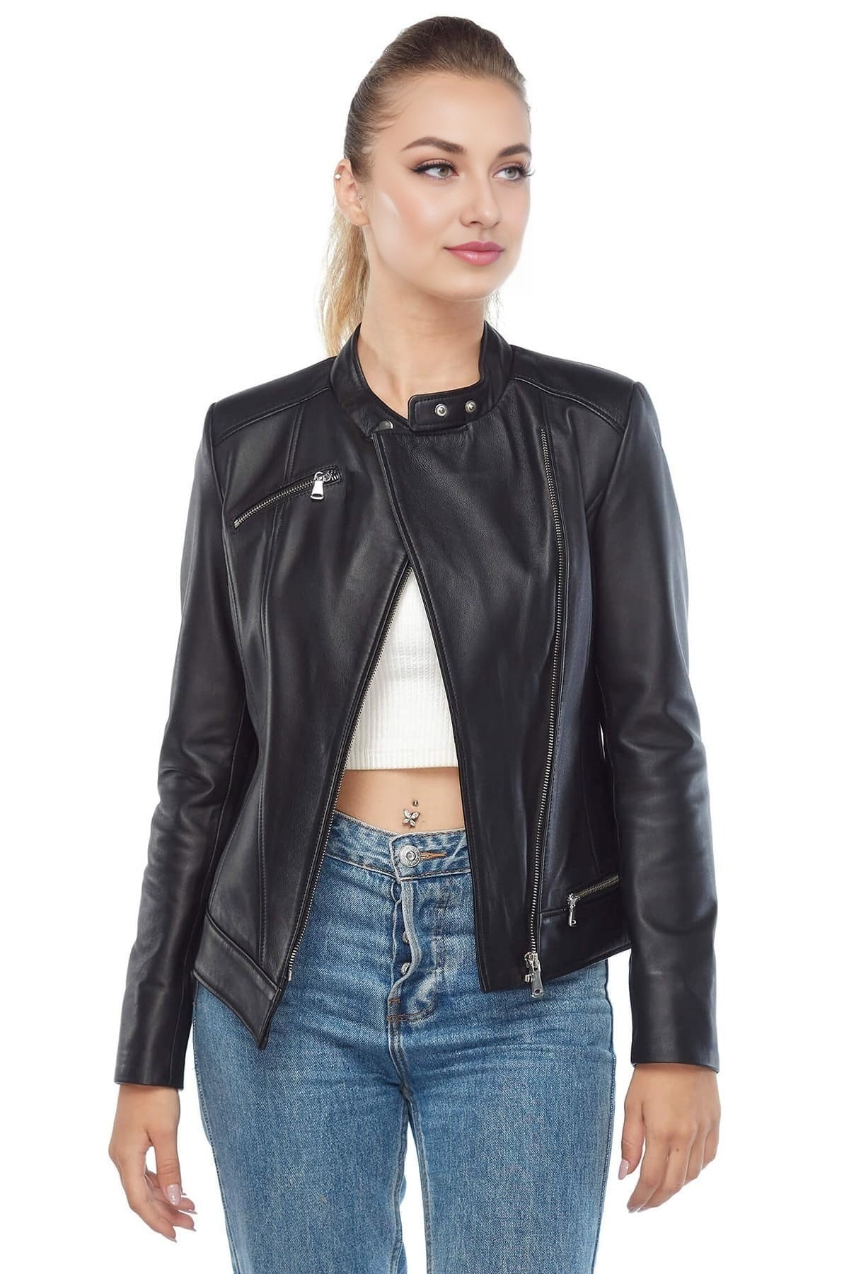 Carolyn Black Stylish Leather Jacket For Women