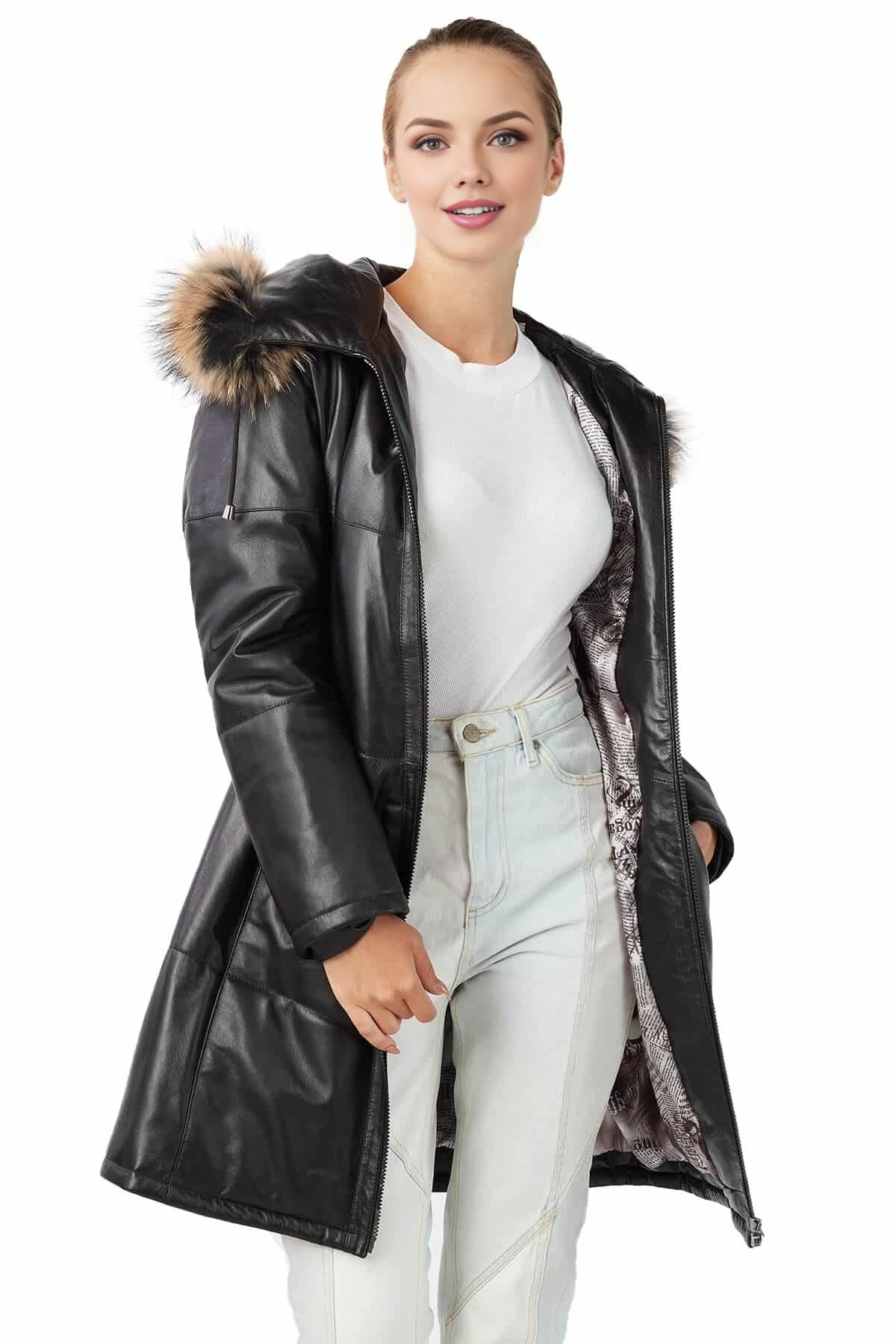 Melissa Black Trench Leather Coat For Women