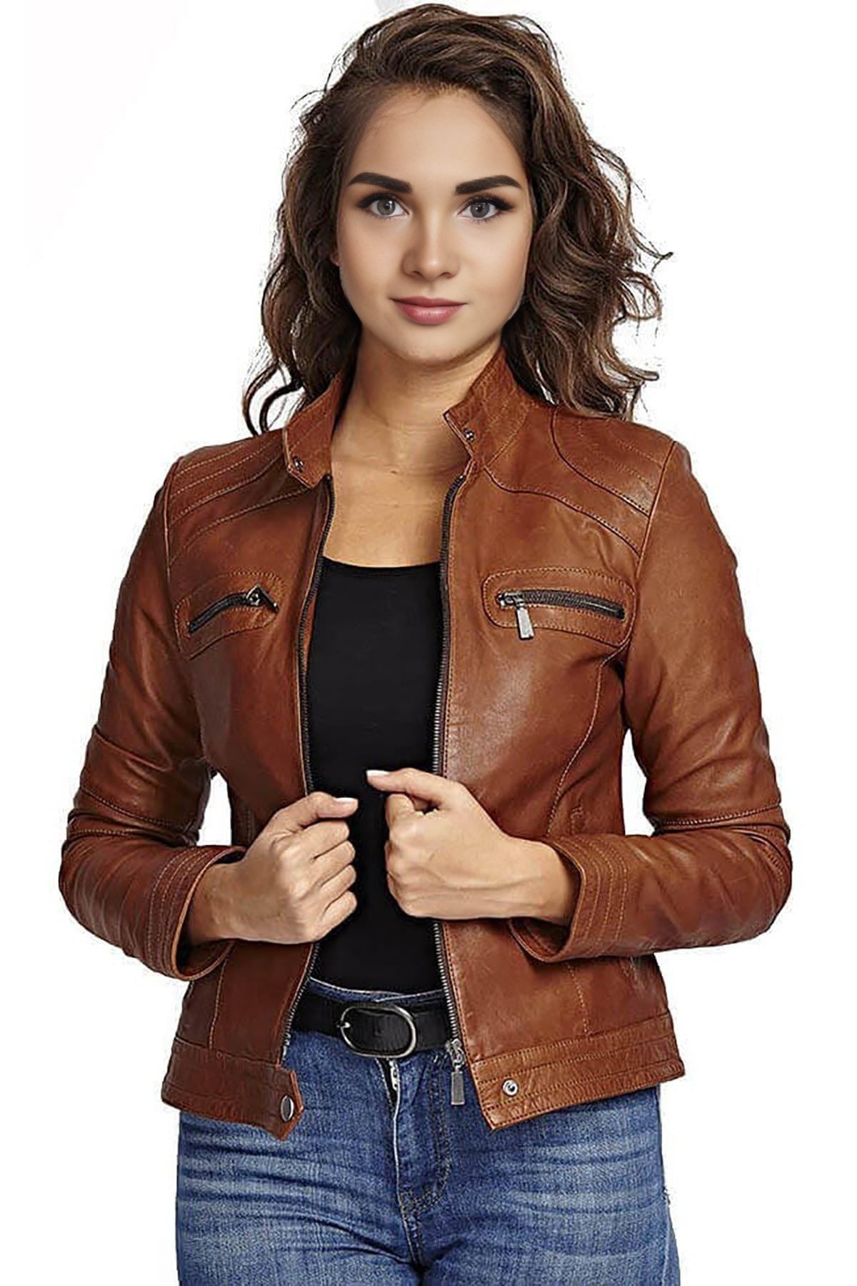 Alice Brown Leather Jacket For Women