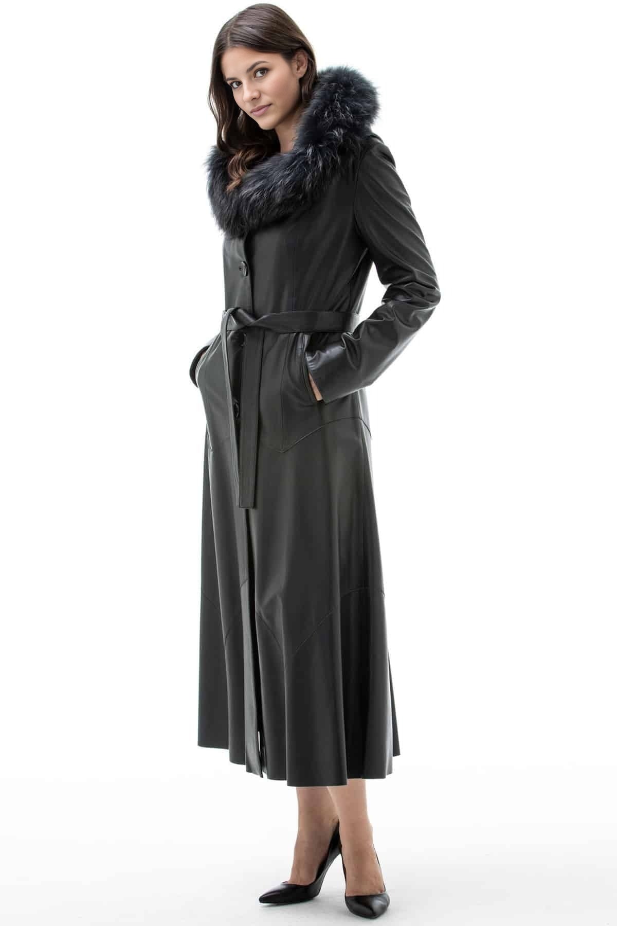 Rosalie Black Long Leather Coat For Women