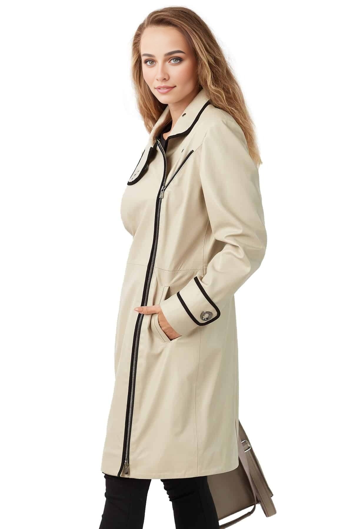 Henry Beige Leather Coat For Women