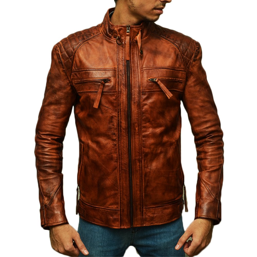 Distressed Brown Fit Body Leather Jacket