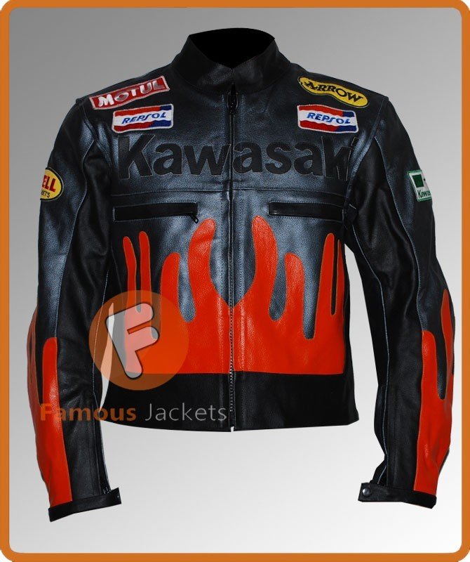 Kawa Fj Saki Black Orange Motorcycle Jacket