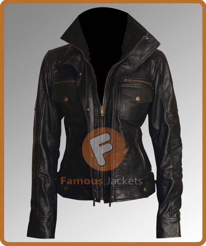 Slim Fit Black Leather Jacket With Front Pocket | Biker Leather Jacket