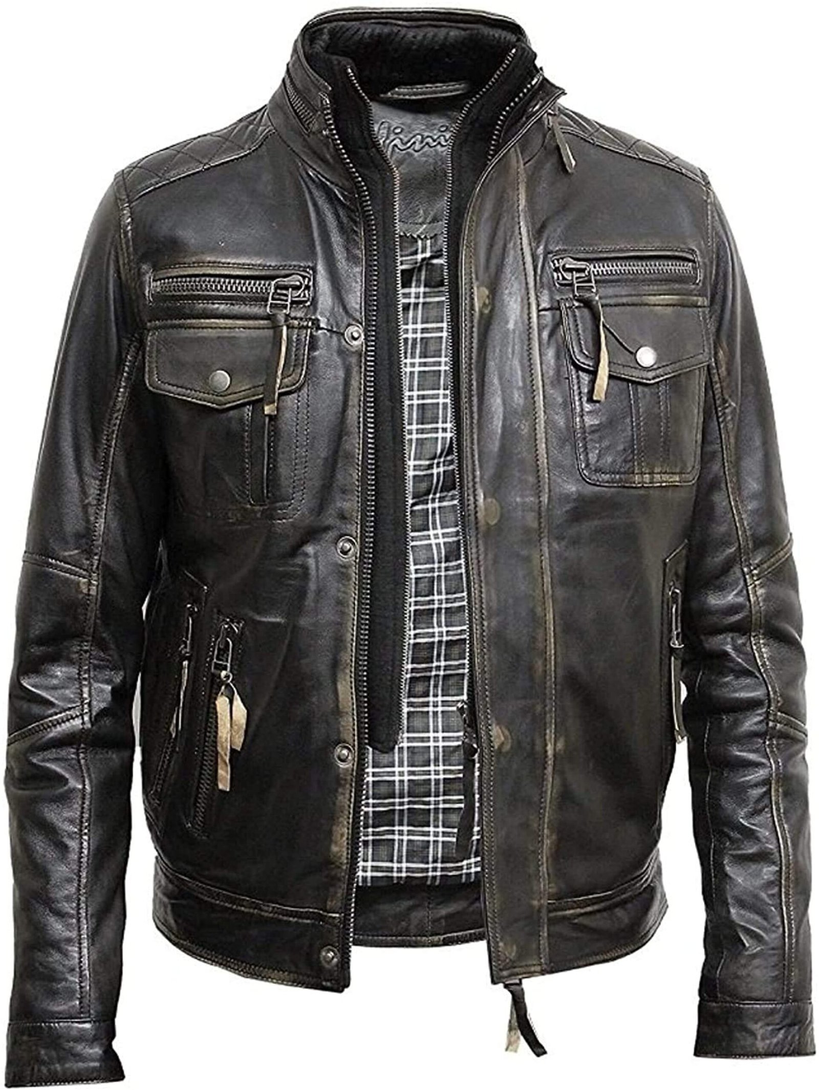 Distressed Motorcycle Vintage Black Leather Jacket