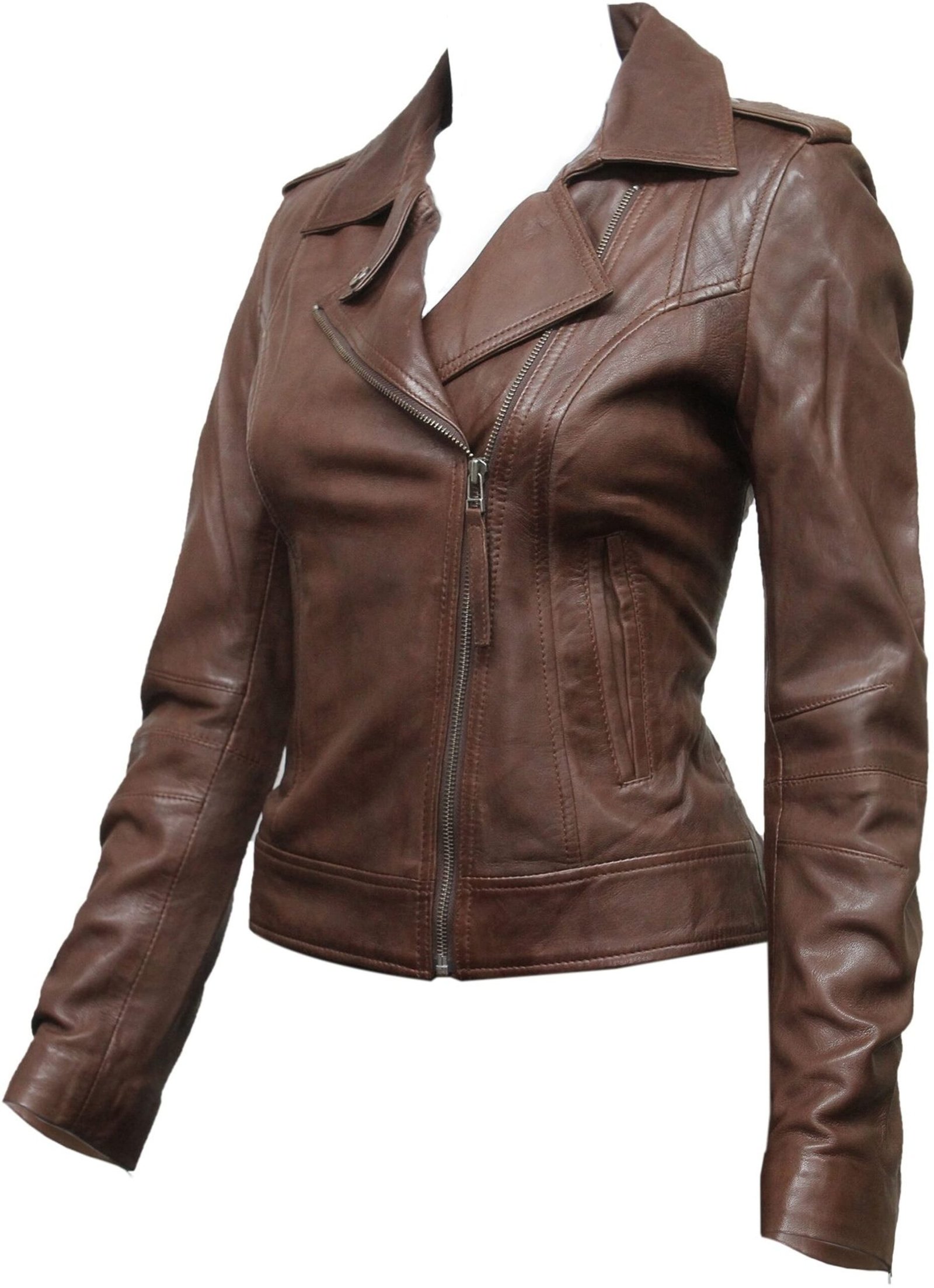 Womens Biker Slim Fit Crop Leather Jacket