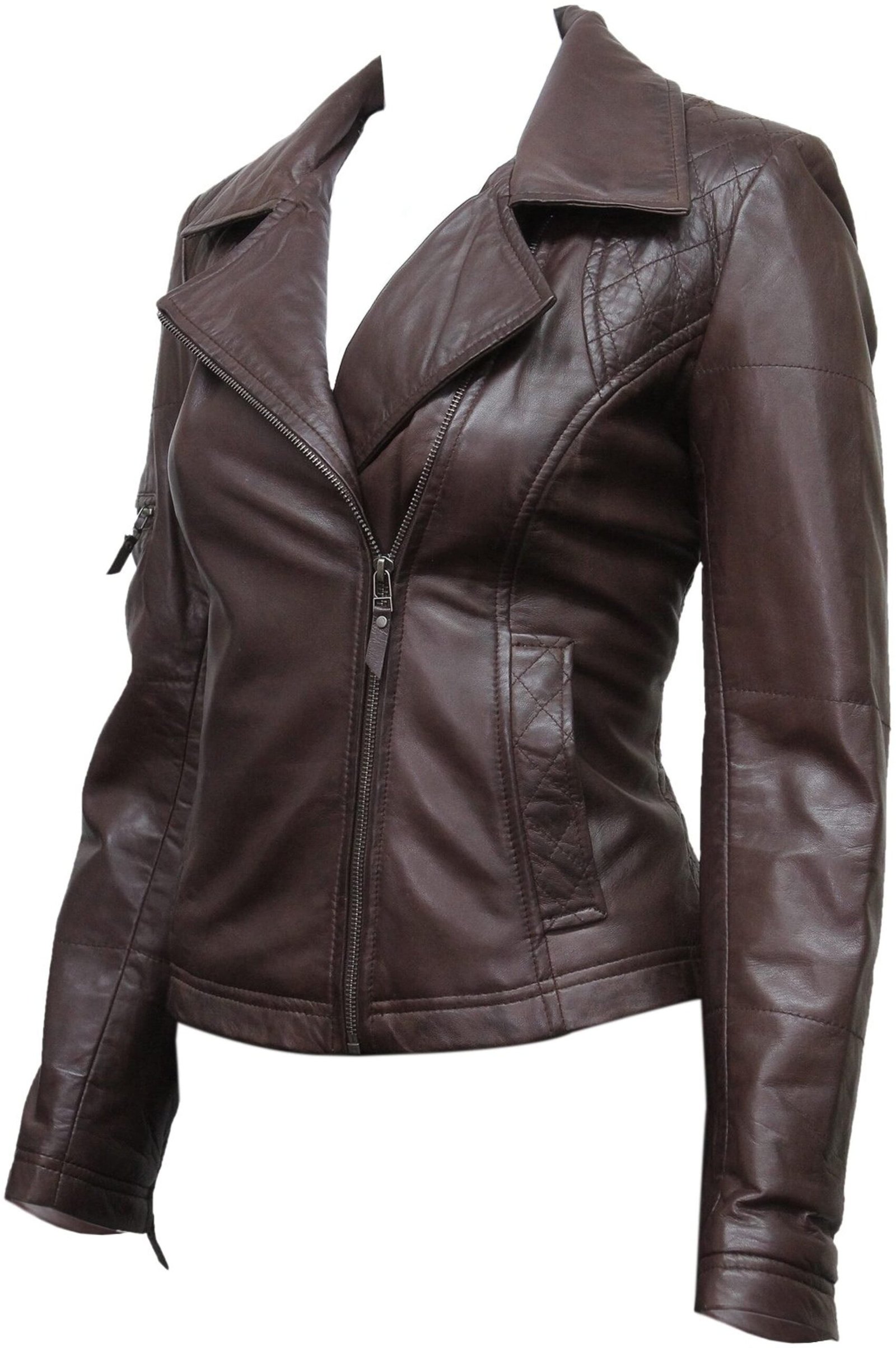 Womens S2 Biker Brown Hooded Leather Jacket