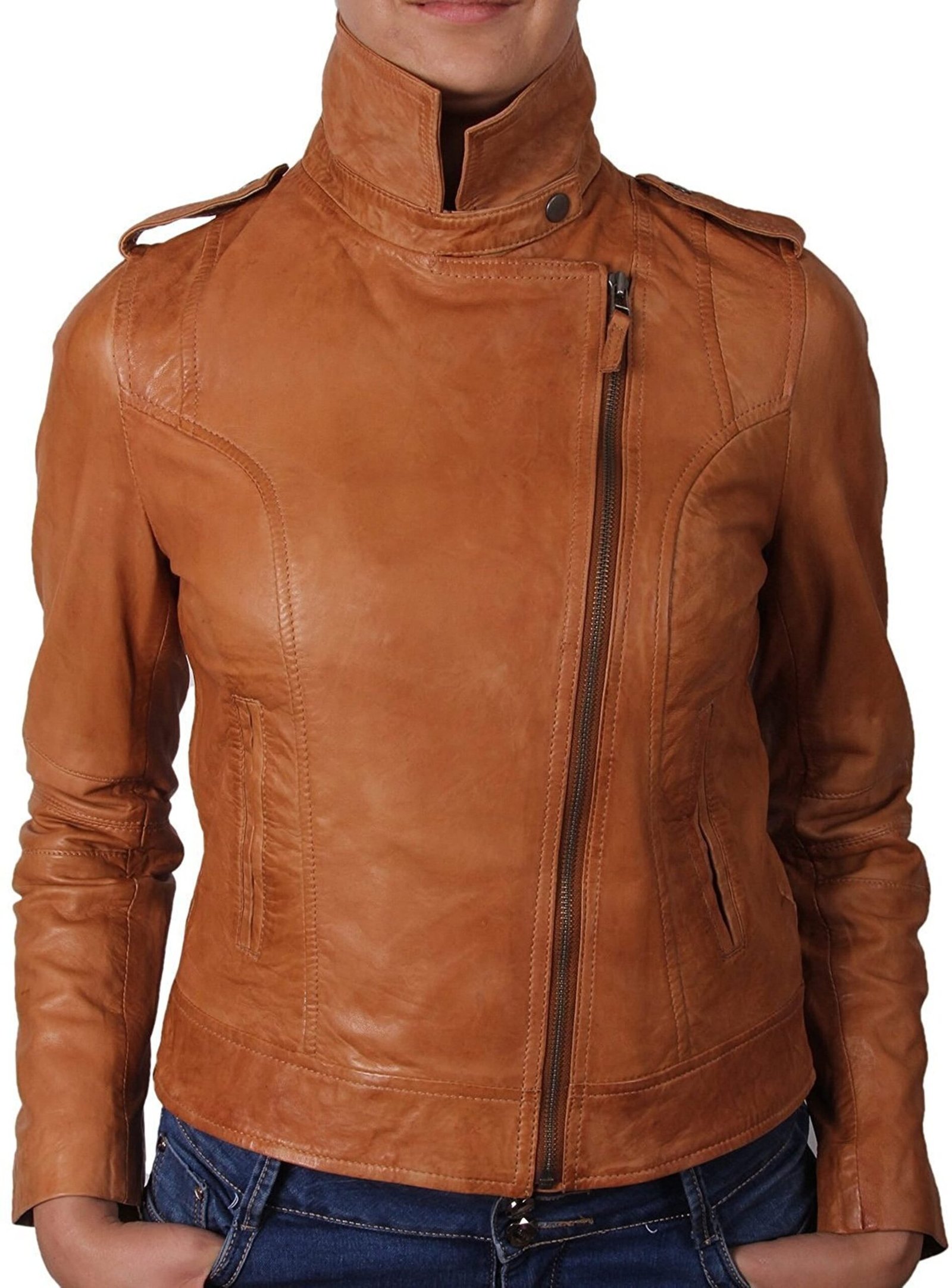 Womens Slim Fit Leather Biker Jacket