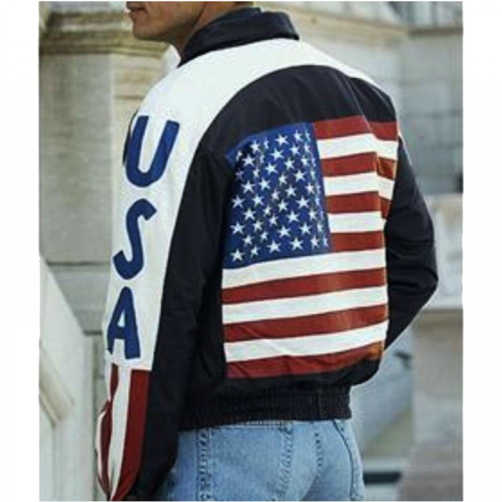 Bomber USA Flag Leather Jacket