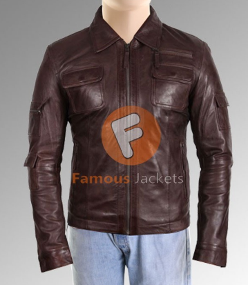 Men Front Pocket Brown Leather Jacket | Leather Jacket For Men's