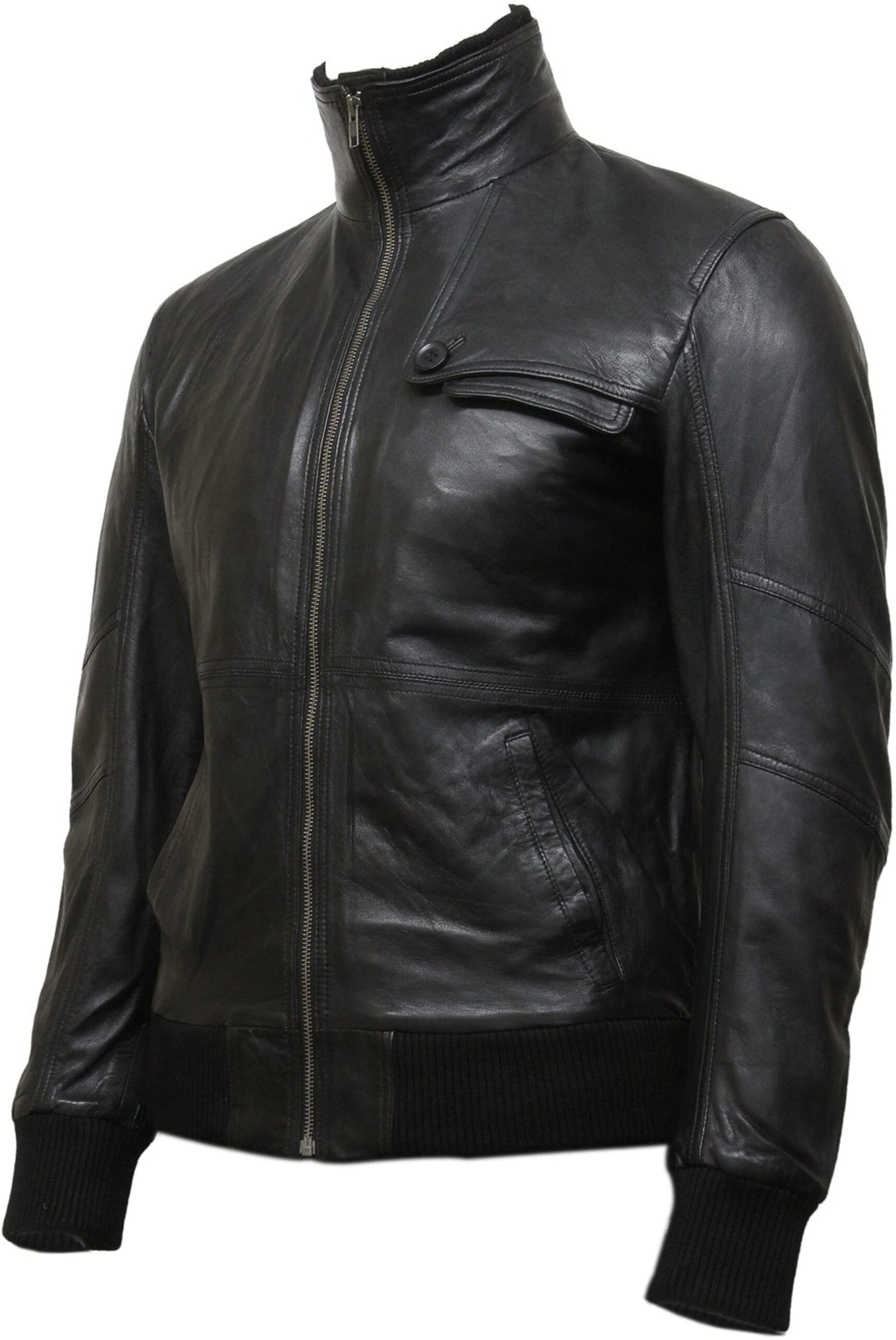 Mens Classic Casual Fitted Black Leather Jacket