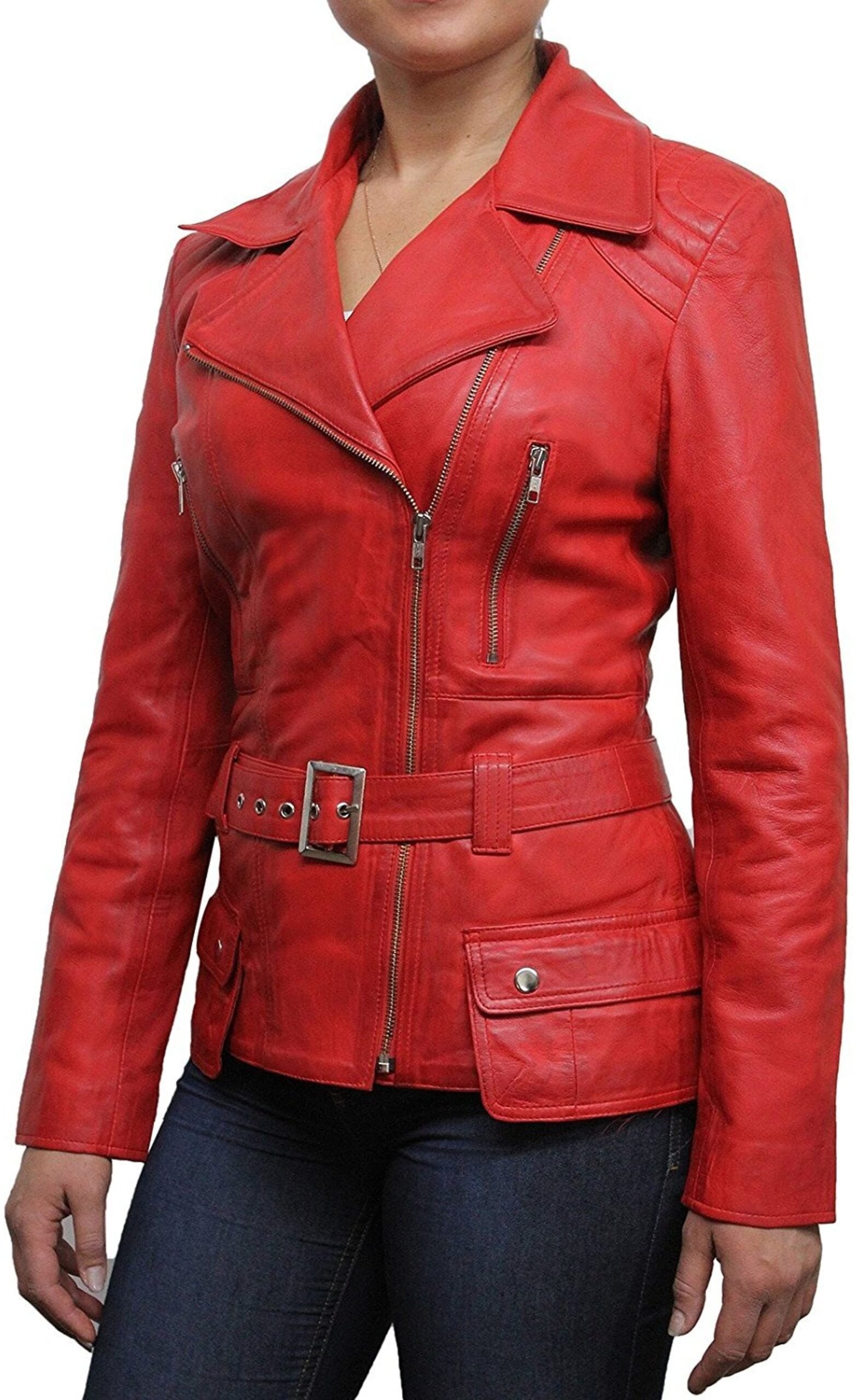 Womens Red Blazer Leather Jacket