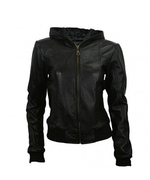 Women Black Hooded Leather Jacket | Black Leather Jacket For Sale