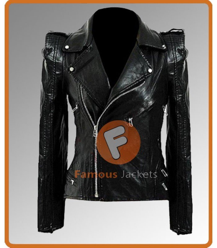 Kate Moss Leather Biker Jacket | Black Leather Jacket Women