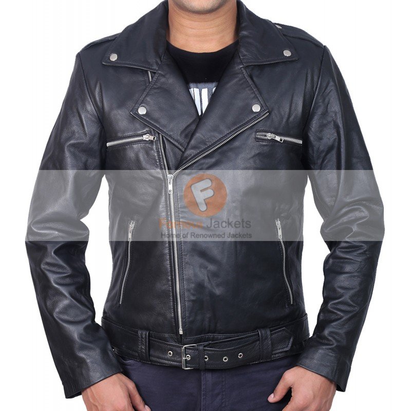 The Walking Dead Negan Jeffrey Dean Morgan Black Biker Leather Jacket | Men's Leather Jacket