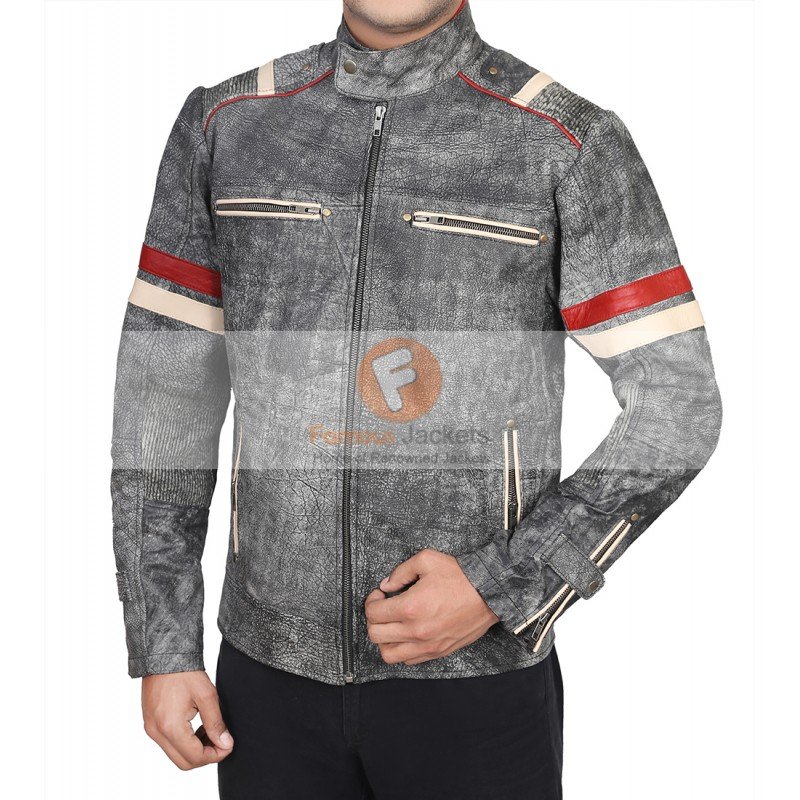 Men's Retro Grey Elephant textured Classic Biker Leather Jacket | Leather Jacket For Men's