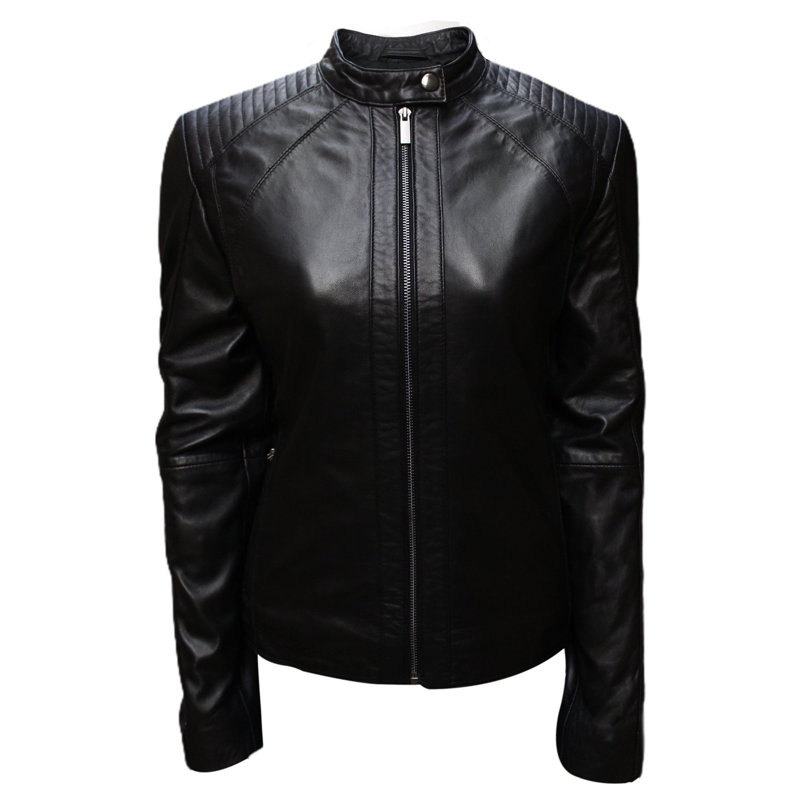 Stylish Bomber Black Leather Jacket For Women